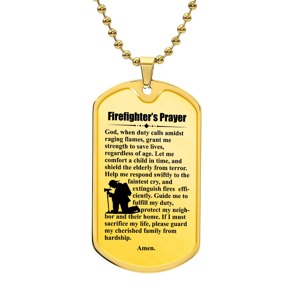 Firefighter's Prayer Dogtag Necklace Dog Tag Stainless Steel or 18k Gold w 24" Chain