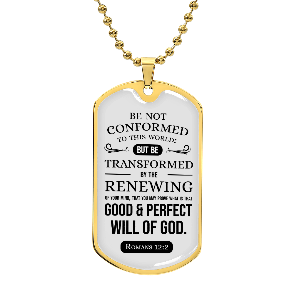 Good And Perfect Will Of God Stainless Steel or 18k Gold Dog Tag Necklace w 24" Chain