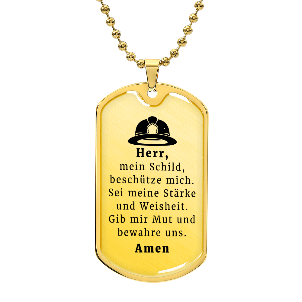 Feuerwehrmann German Firefighter Prayer Premium Stainless Steel or 18k Gold Dog Tag Necklace with 24" Chain