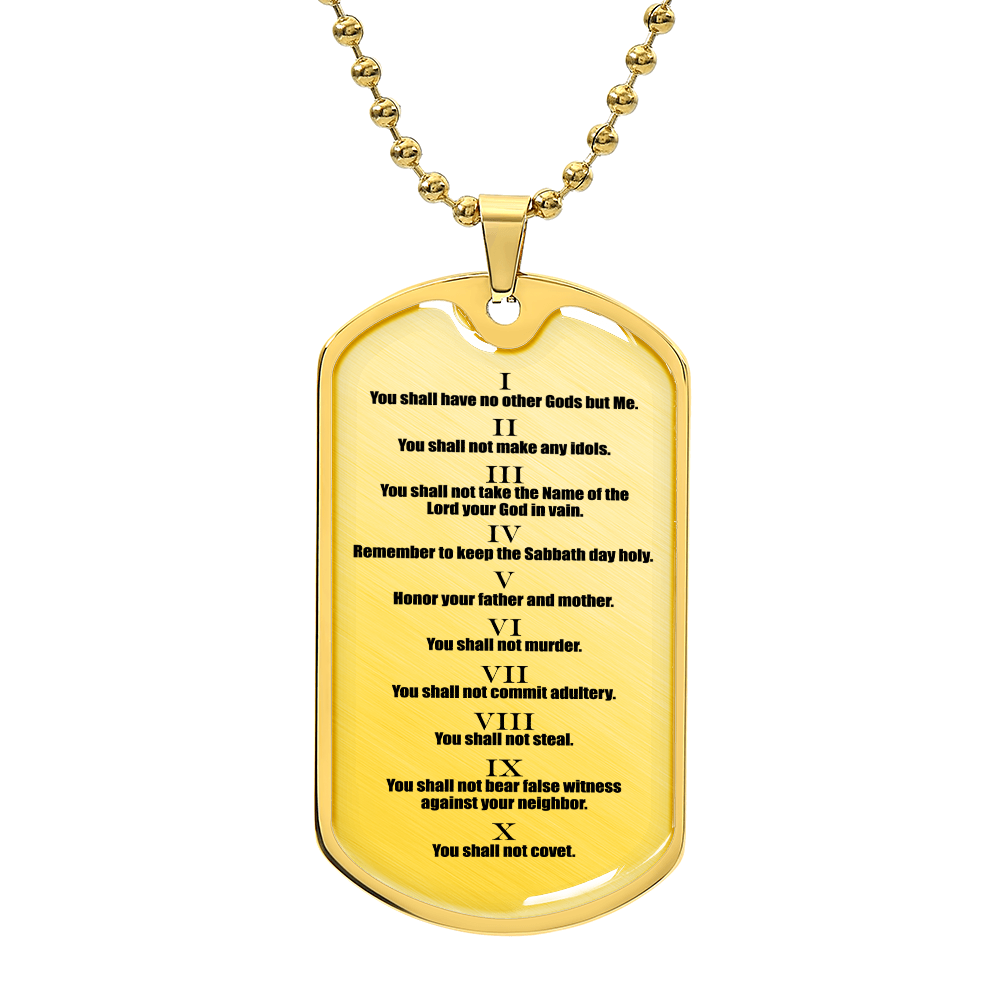 Ten Commandments English Clear Premium Stainless Steel or 18k Gold Dog Tag Necklace with 24" Chain