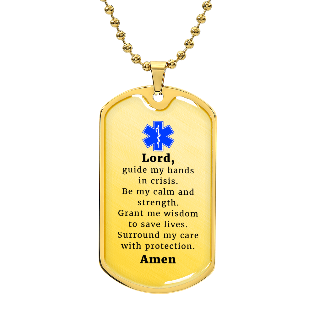 EMT Prayer Necklace Stainless Steel or 18k Gold Dog Tag 24" Chain