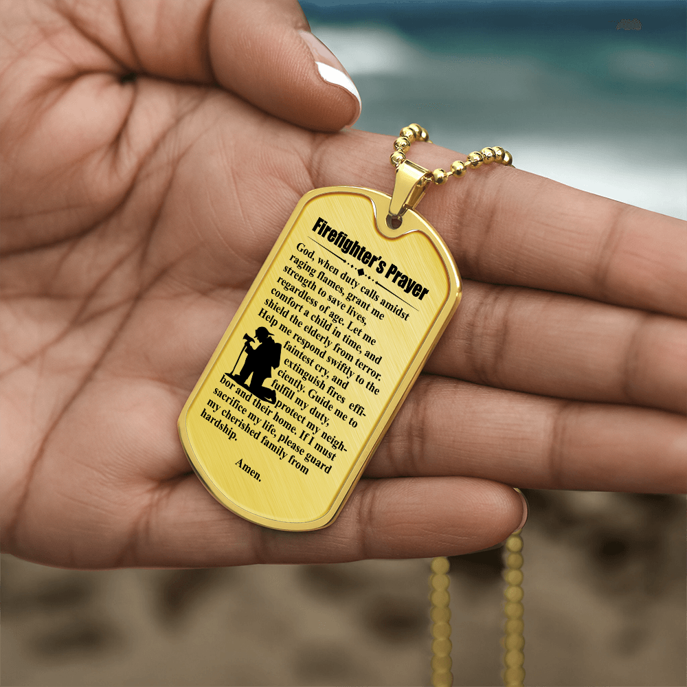 Firefighter's Prayer Dogtag Necklace Dog Tag Stainless Steel or 18k Gold w 24" Chain-Express Your Love Gifts