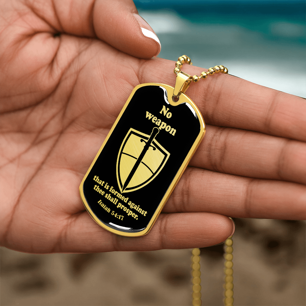 Isaiah 54:17 No Weapon Necklace Dog Tag Stainless Steel or 18k Gold w 24" Chain-Express Your Love Gifts