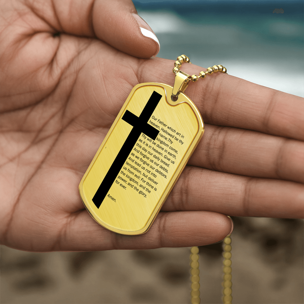 Lord's Prayer Necklace Dog Tag Stainless Steel or 18k Gold w 24" Chain-Express Your Love Gifts