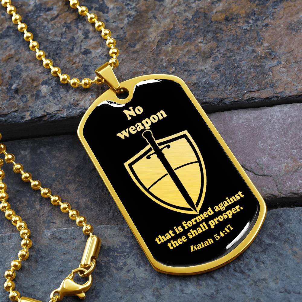 Isaiah 54:17 No Weapon Necklace Dog Tag Stainless Steel or 18k Gold w 24" Chain-Express Your Love Gifts