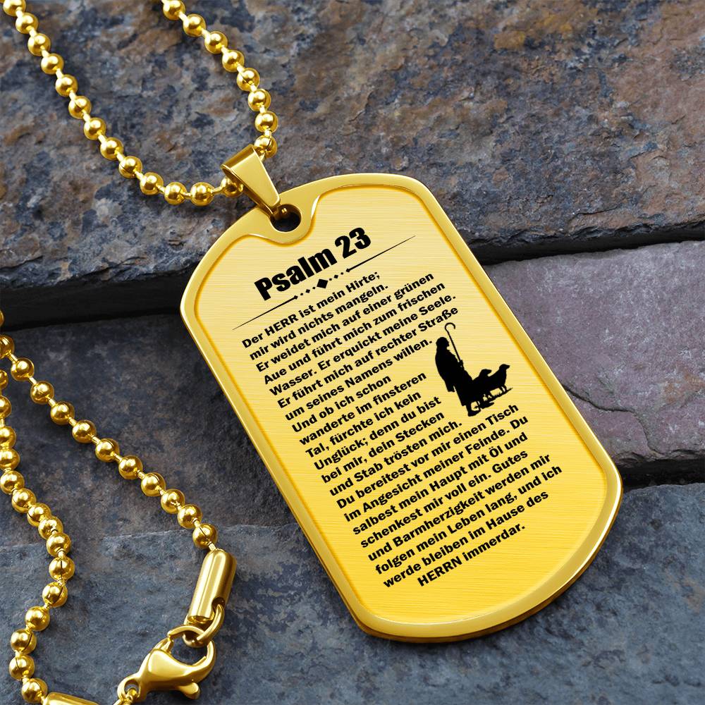 Psalm 23 German Necklace Dog Tag Stainless Steel or 18k Gold w 24" Chain-Express Your Love Gifts