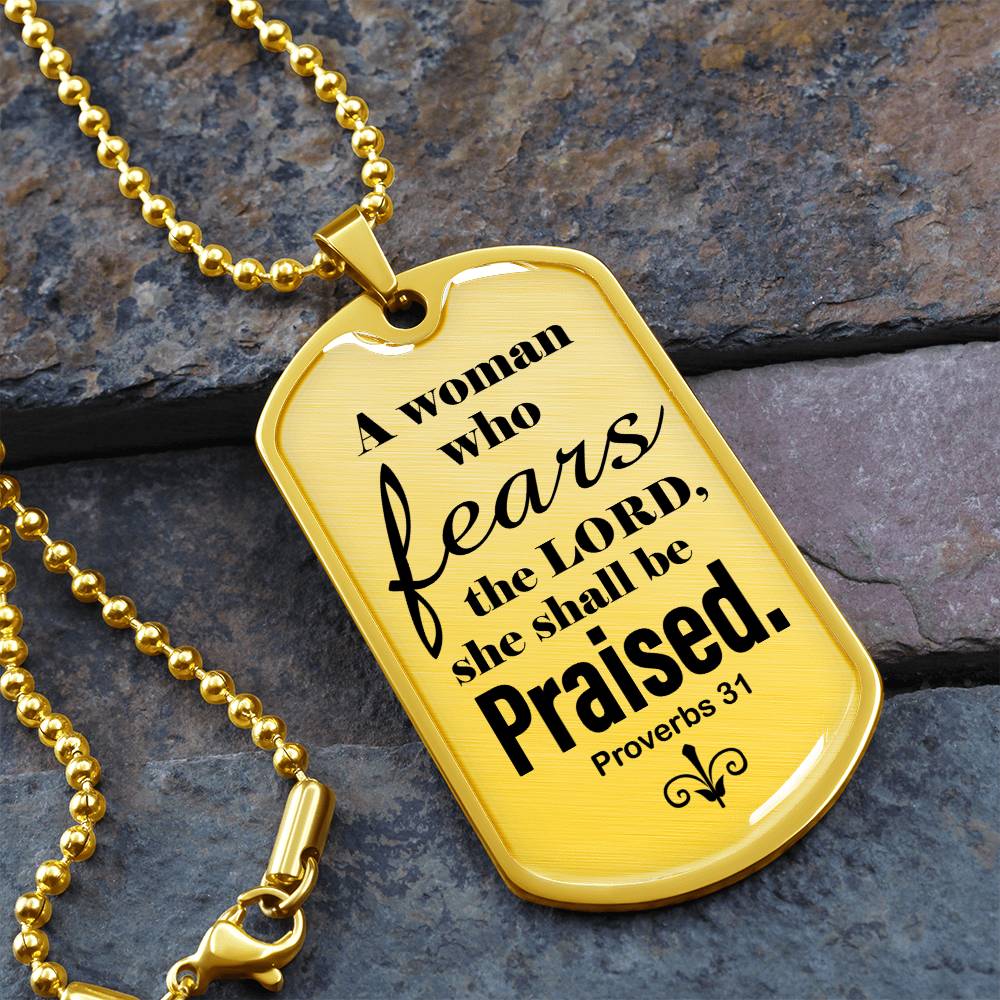 Proverbs 31 Woman of God Necklace Dog Tag Stainless Steel or 18k Gold w 24" Chain-Express Your Love Gifts