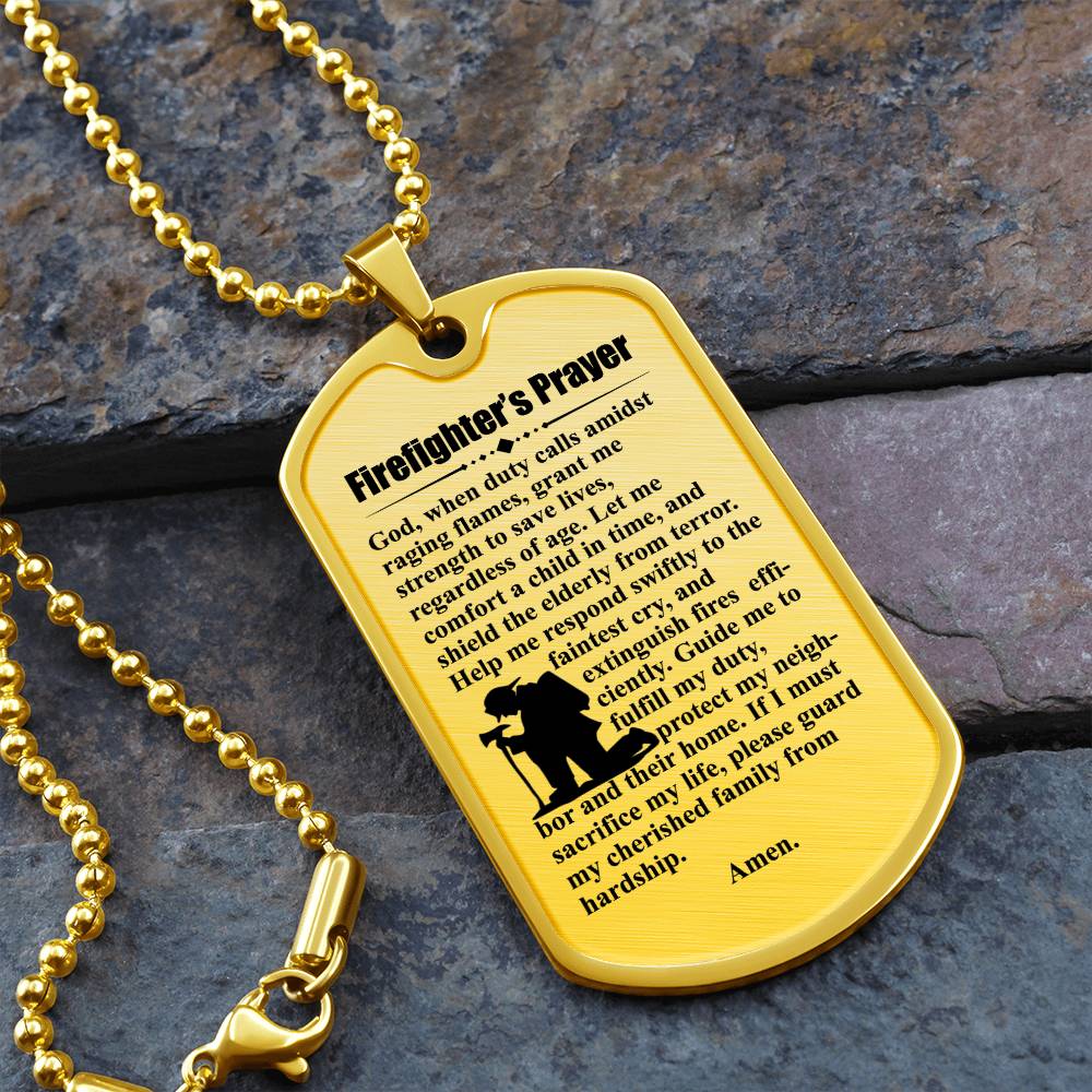 Firefighter's Prayer Dogtag Necklace Dog Tag Stainless Steel or 18k Gold w 24" Chain-Express Your Love Gifts