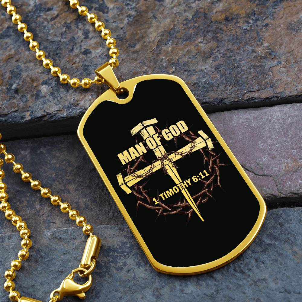 Man of God Cross Timothy Necklace Dog Tag Stainless Steel or 18k Gold w 24" Chain-Express Your Love Gifts