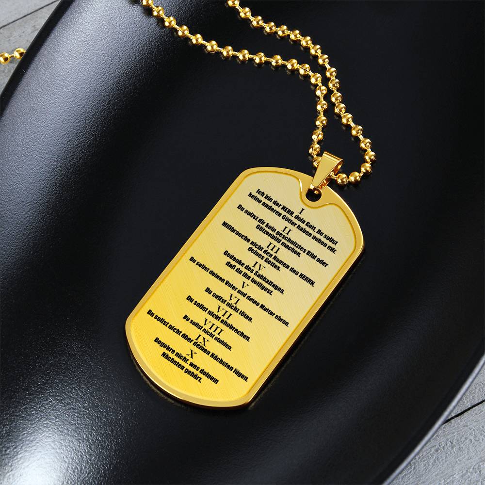 Ten Commandments German 10 Gebote Halskette Necklace Dog Tag Stainless Steel or 18k Gold w 24" Chain-Express Your Love Gifts