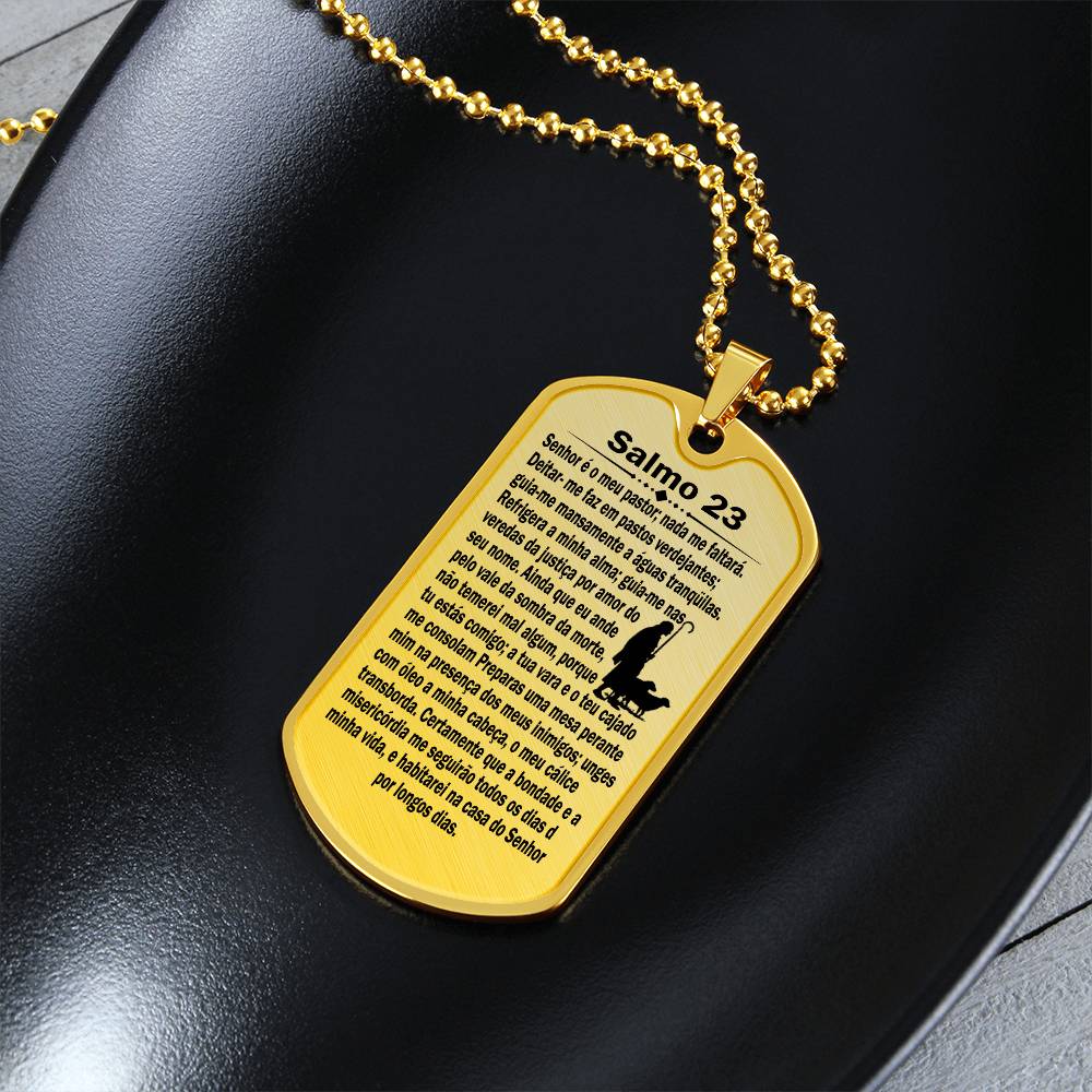 Psalm 23 Portuguese Salmo 23 Necklace Dog Tag Stainless Steel or 18k Gold w 24" Chain-Express Your Love Gifts