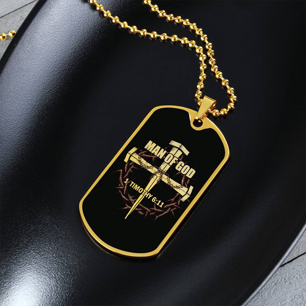 Man of God Cross Timothy Necklace Dog Tag Stainless Steel or 18k Gold w 24" Chain-Express Your Love Gifts