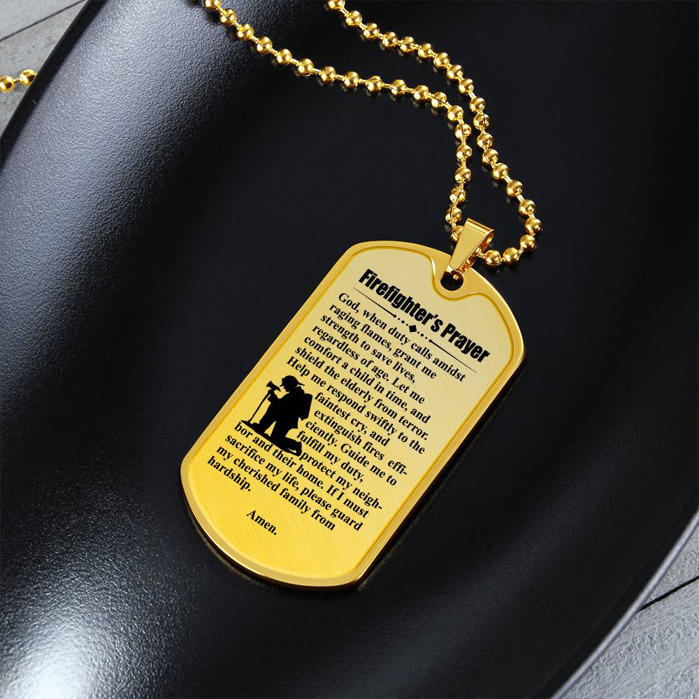 Firefighter's Prayer Dogtag Necklace Dog Tag Stainless Steel or 18k Gold w 24" Chain-Express Your Love Gifts