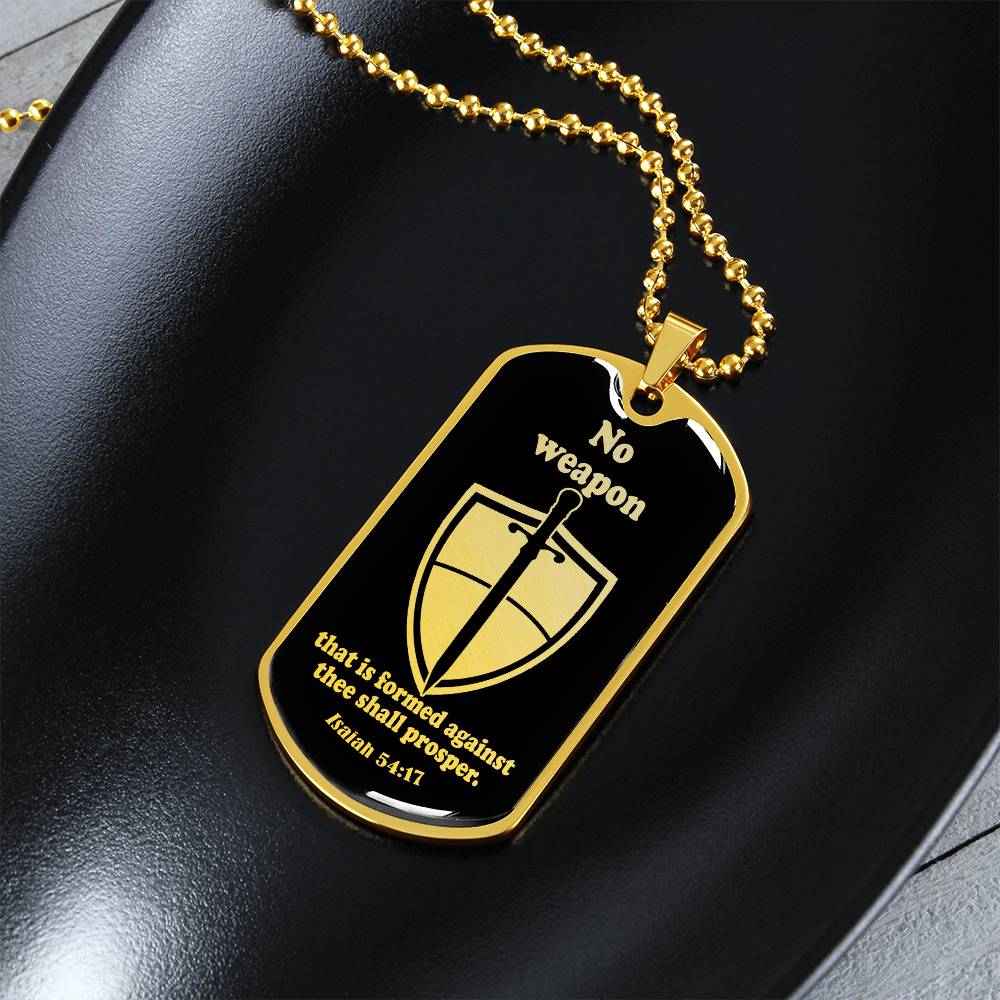 Isaiah 54:17 No Weapon Necklace Dog Tag Stainless Steel or 18k Gold w 24" Chain-Express Your Love Gifts