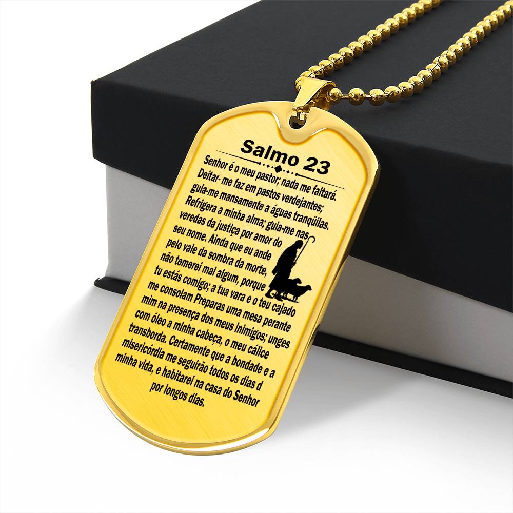 Psalm 23 Portuguese Salmo 23 Necklace Dog Tag Stainless Steel or 18k Gold w 24" Chain-Express Your Love Gifts