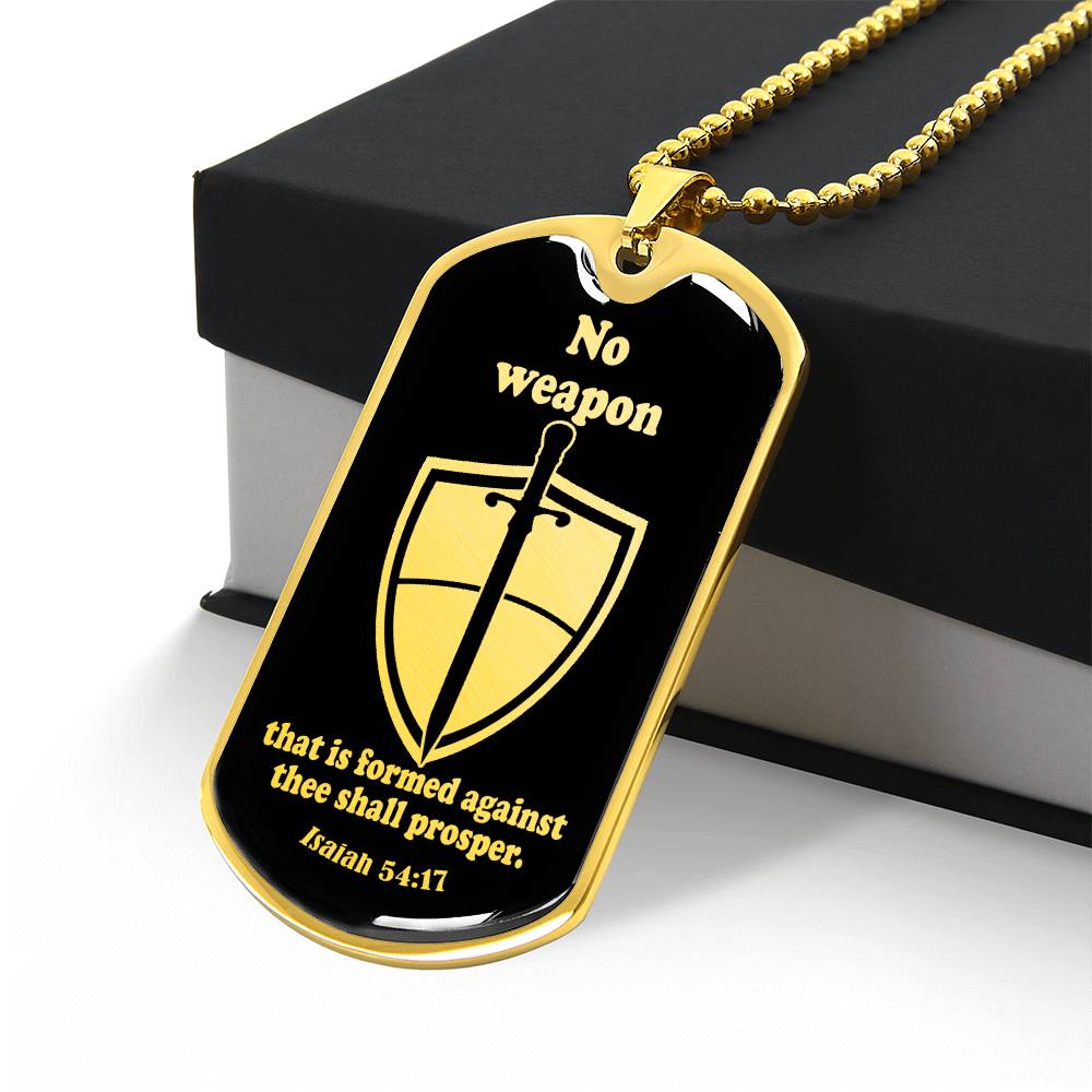 Isaiah 54:17 No Weapon Necklace Dog Tag Stainless Steel or 18k Gold w 24" Chain-Express Your Love Gifts