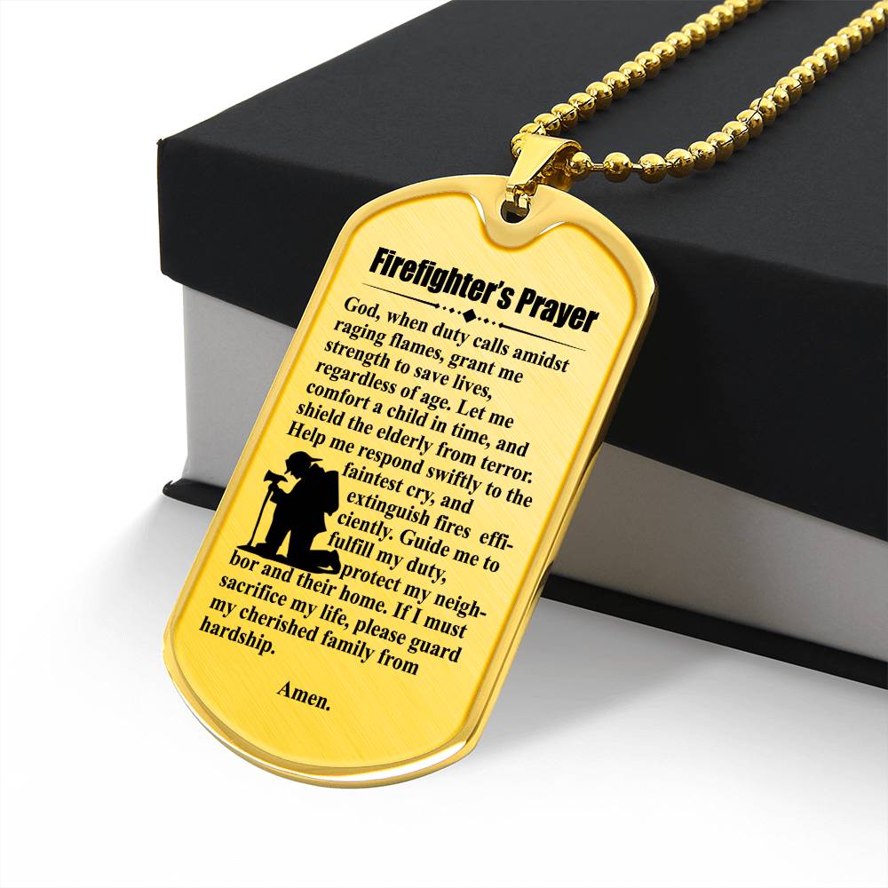 Firefighter's Prayer Dogtag Necklace Dog Tag Stainless Steel or 18k Gold w 24" Chain-Express Your Love Gifts