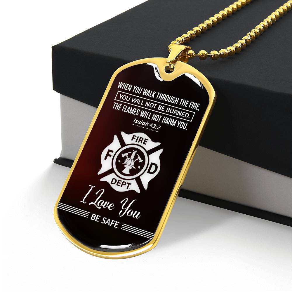 When You Walk Through Premium Stainless Steel or 18k Gold Dog Tag Necklace with 24" Chain