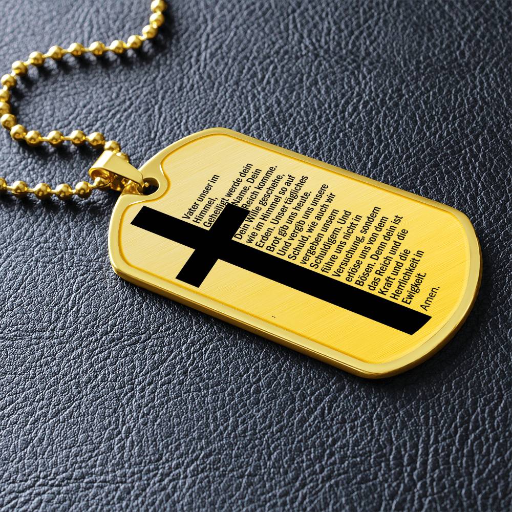 Lord's Prayer German Vater Unser Necklace Dog Tag Stainless Steel or 18k Gold w 24" Chain-Express Your Love Gifts