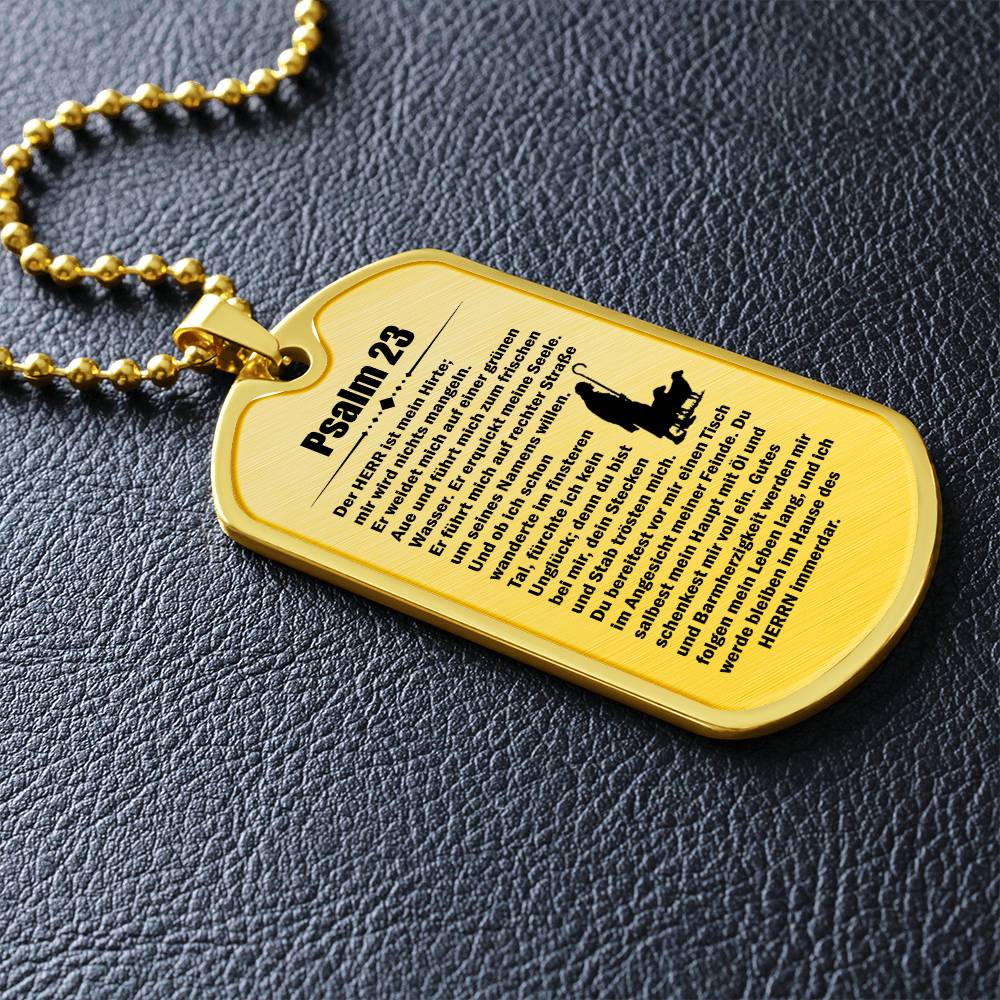 Psalm 23 German Necklace Dog Tag Stainless Steel or 18k Gold w 24" Chain-Express Your Love Gifts