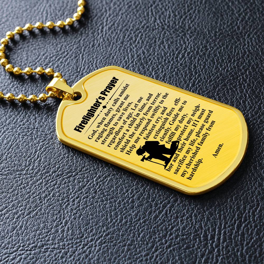 Firefighter's Prayer Dogtag Necklace Dog Tag Stainless Steel or 18k Gold w 24" Chain-Express Your Love Gifts