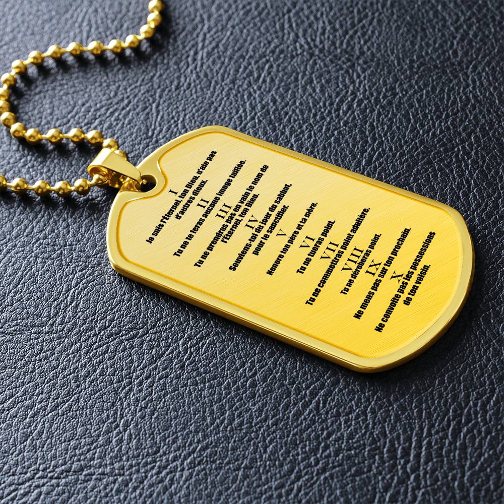 Ten Commandments French Dix Commandements Necklace Dog Tag Stainless Steel or 18k Gold w 24" Chain-Express Your Love Gifts