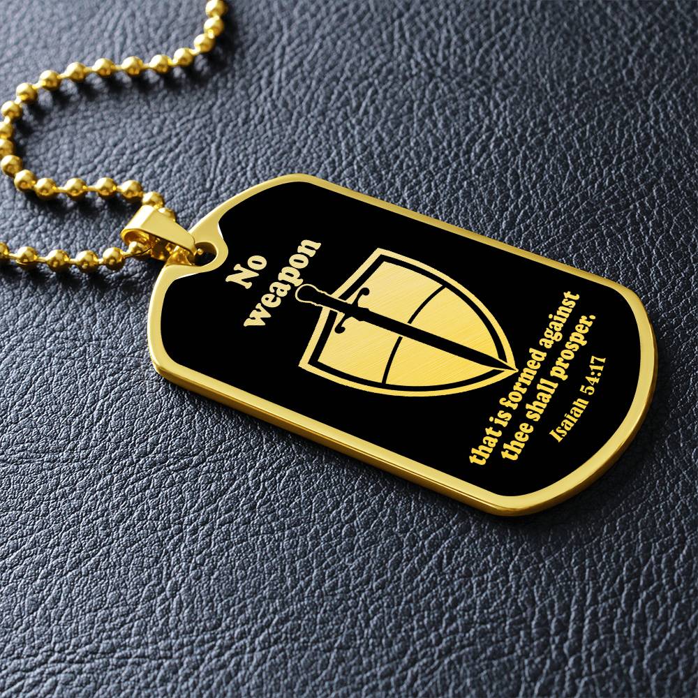 Isaiah 54:17 No Weapon Necklace Dog Tag Stainless Steel or 18k Gold w 24" Chain-Express Your Love Gifts