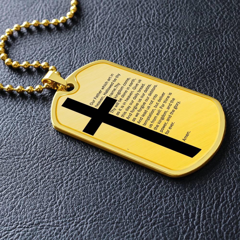 Lord's Prayer Necklace Dog Tag Stainless Steel or 18k Gold w 24" Chain-Express Your Love Gifts