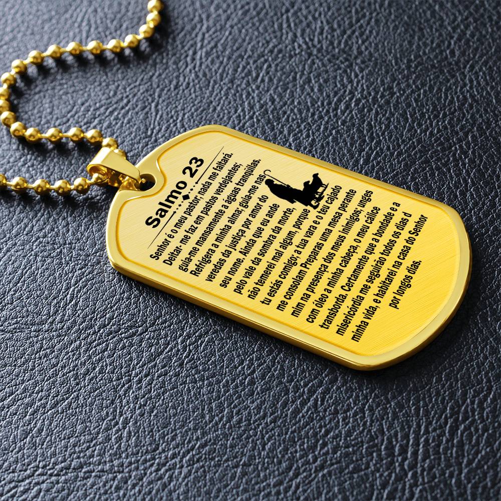 Psalm 23 Portuguese Salmo 23 Necklace Dog Tag Stainless Steel or 18k Gold w 24" Chain-Express Your Love Gifts