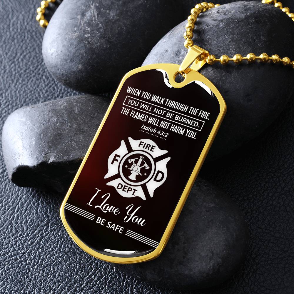 When You Walk Through Premium Stainless Steel or 18k Gold Dog Tag Necklace with 24" Chain