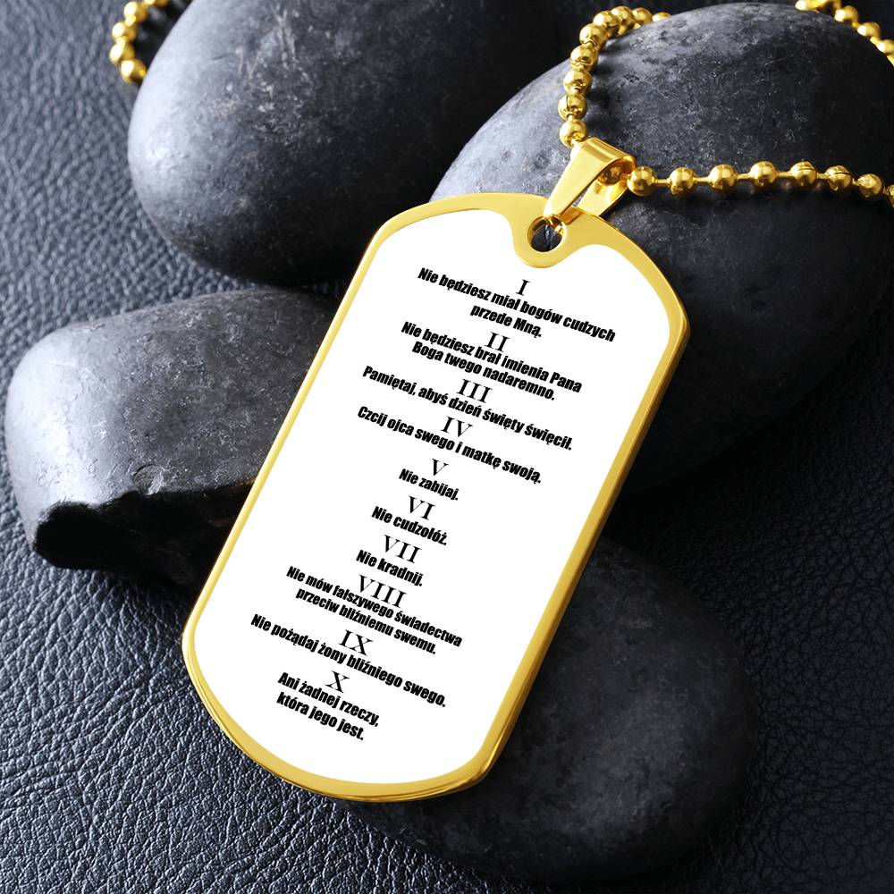 Ten Commandments Polish Przykazań Bożych Necklace Dog Tag Stainless Steel or 18k Gold w 24" Chain-Express Your Love Gifts