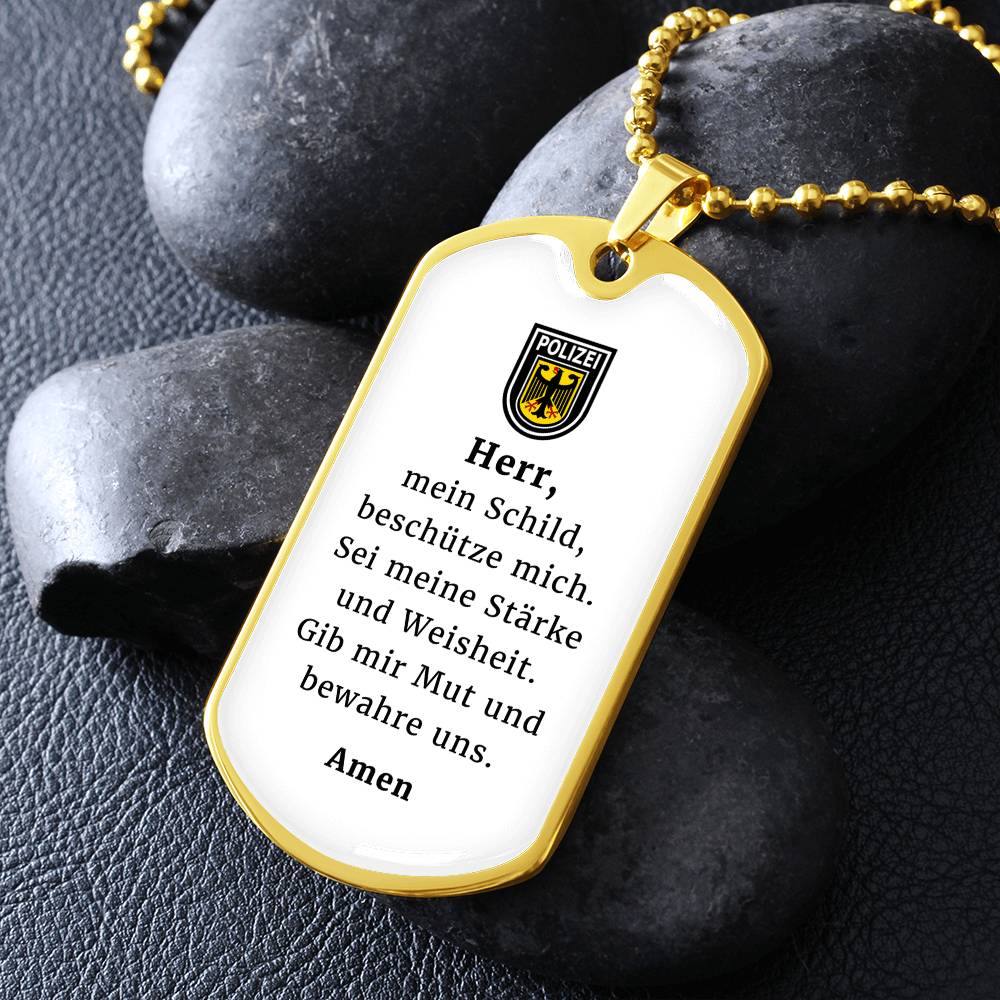 Polizeibeamter Police Officer Prayer German Necklace Stainless Steel or 18k Gold Dog Tag 24" Chain-Express Your Love Gifts