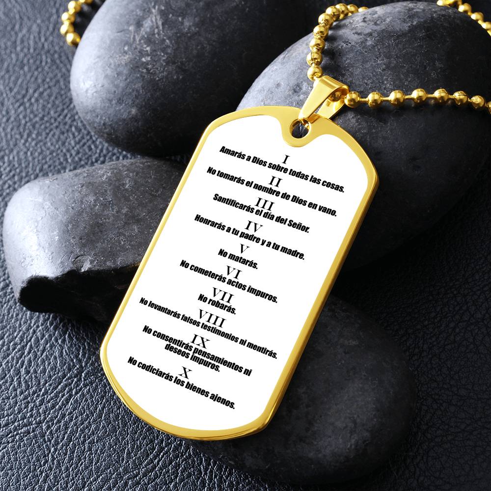 Ten Commandments Spanish Diez Mandamientos Necklace Dog Tag Stainless Steel or 18k Gold w 24" Chain-Express Your Love Gifts