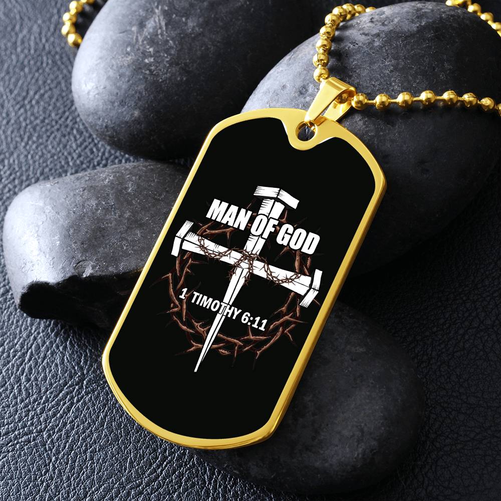 Man of God Cross Timothy Necklace Dog Tag Stainless Steel or 18k Gold w 24" Chain-Express Your Love Gifts