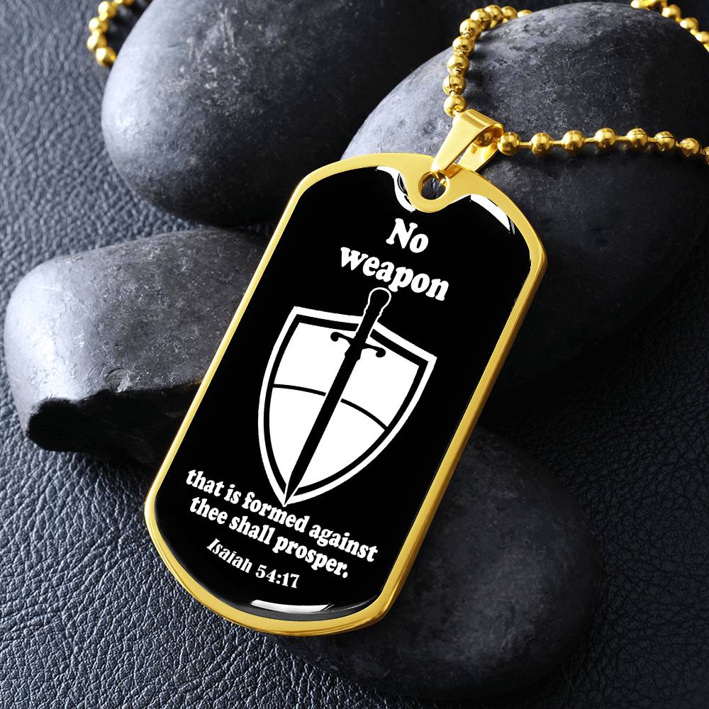 Isaiah 54:17 No Weapon Necklace Dog Tag Stainless Steel or 18k Gold w 24" Chain-Express Your Love Gifts