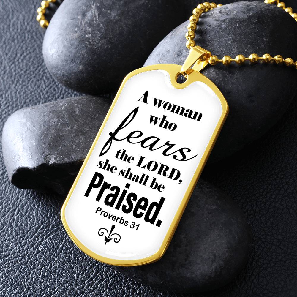 Proverbs 31 Woman of God Necklace Dog Tag Stainless Steel or 18k Gold w 24" Chain-Express Your Love Gifts