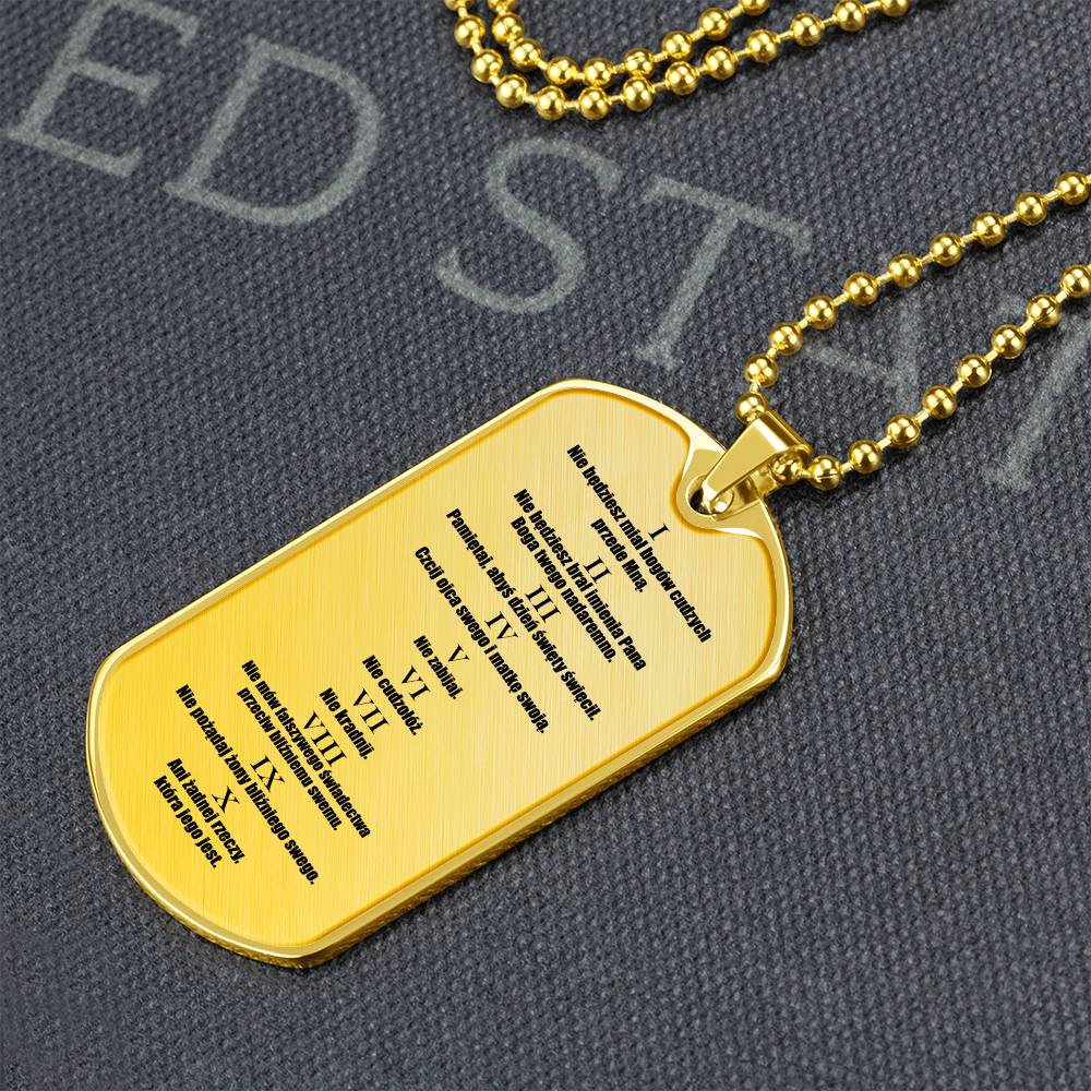 Ten Commandments Polish Przykazań Bożych Necklace Dog Tag Stainless Steel or 18k Gold w 24" Chain-Express Your Love Gifts