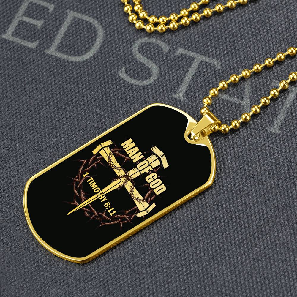 Man of God Cross Timothy Necklace Dog Tag Stainless Steel or 18k Gold w 24" Chain-Express Your Love Gifts