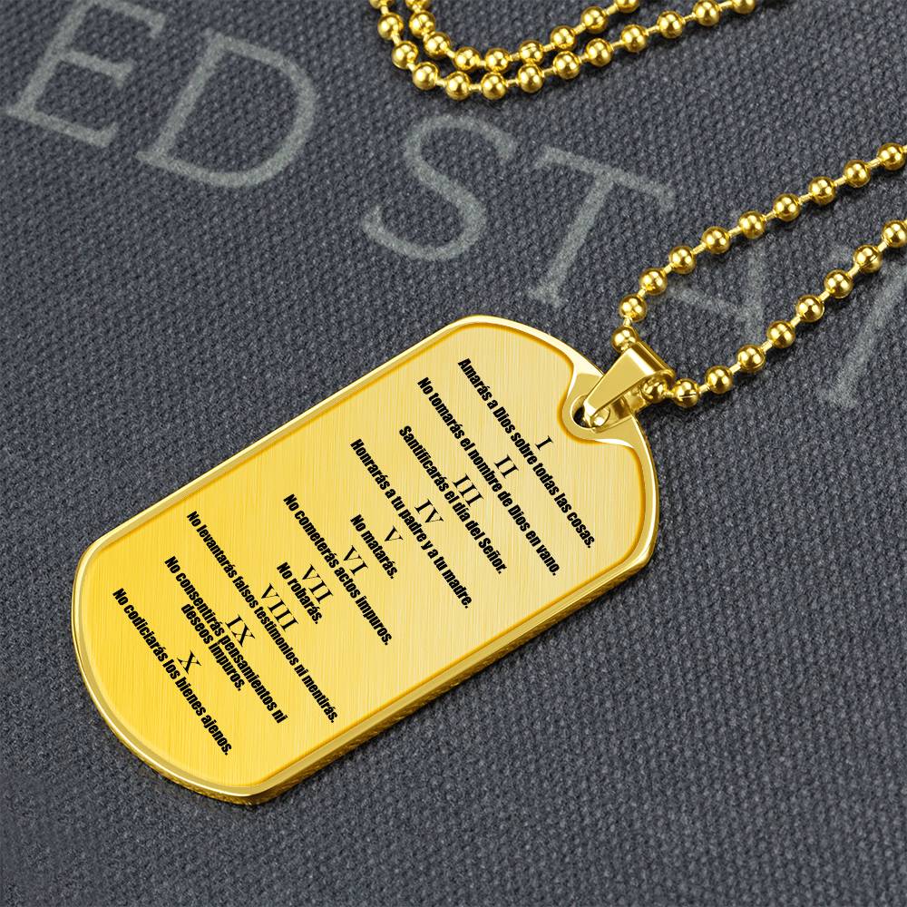 Ten Commandments Spanish Diez Mandamientos Necklace Dog Tag Stainless Steel or 18k Gold w 24" Chain-Express Your Love Gifts