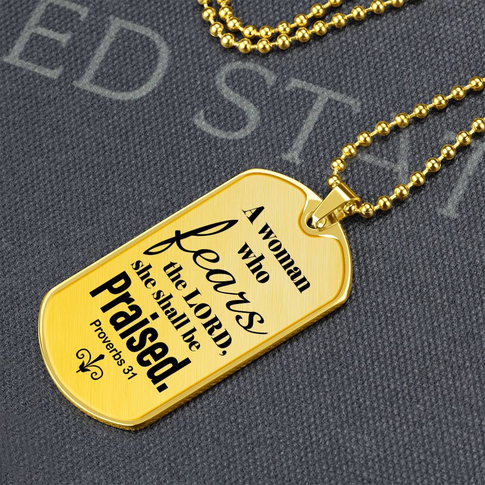 Proverbs 31 Woman of God Necklace Dog Tag Stainless Steel or 18k Gold w 24" Chain-Express Your Love Gifts