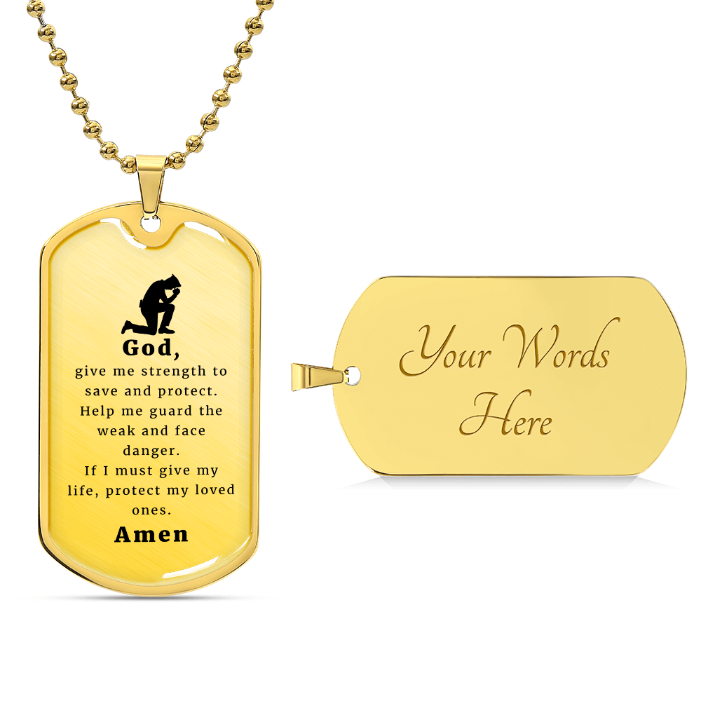 Police Officer's Prayer Premium Stainless Steel or 18k Gold Dog Tag Necklace with 24" Chain