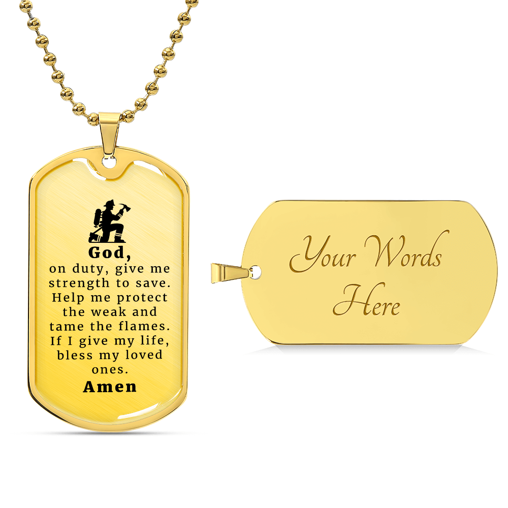 Firefighter's Prayer Premium Stainless Steel or 18k Gold Dog Tag Necklace with 24" Chain