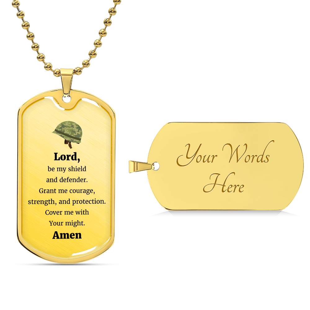 Soldier's Prayer Premium Stainless Steel or 18k Gold Dog Tag Necklace with 24" Chain