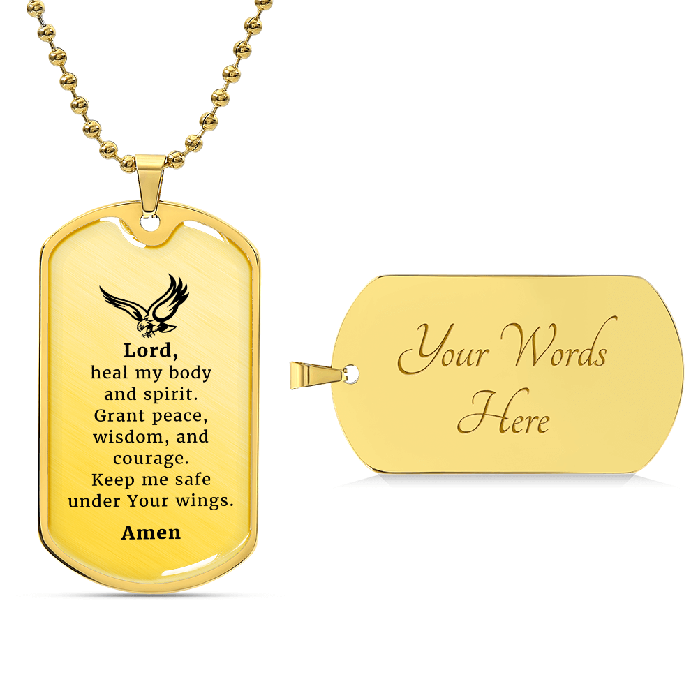 Veteran's Prayer Premium Stainless Steel or 18k Gold Dog Tag Necklace with 24" Chain