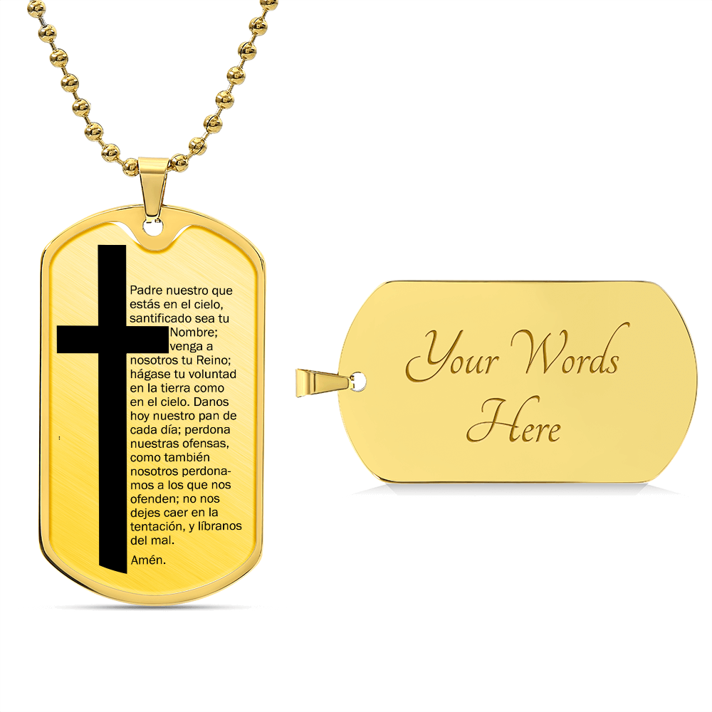 Lords Prayer Spanish Padre Nuestro Necklace Dog Tag Stainless Steel or 18k Gold w 24" Chain-Express Your Love Gifts