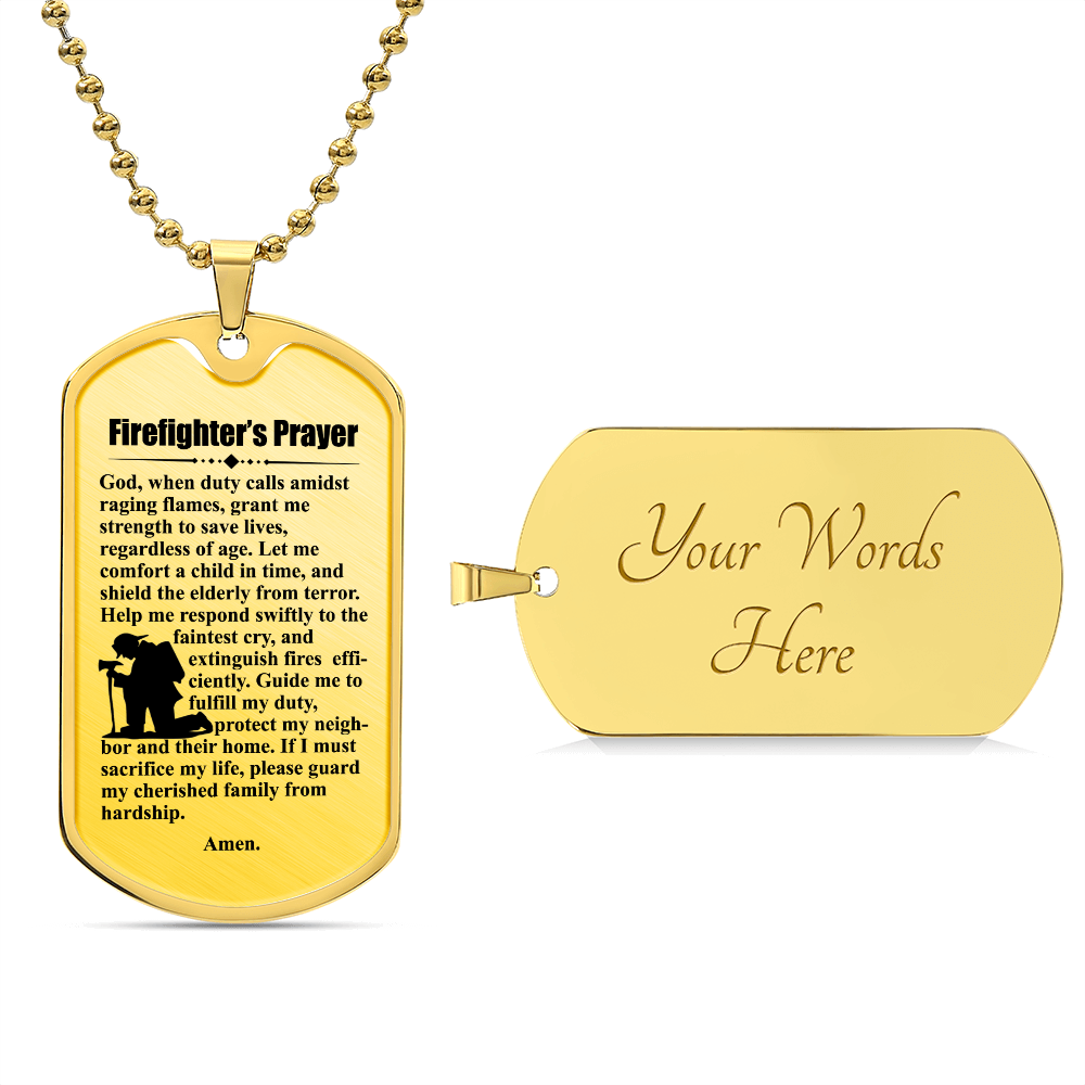 Firefighter's Prayer Dogtag Necklace Dog Tag Stainless Steel or 18k Gold w 24" Chain-Express Your Love Gifts