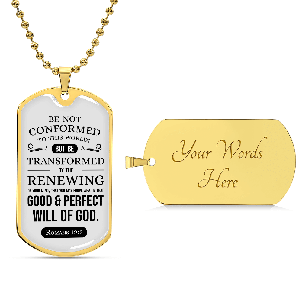Good And Perfect Will Of God Stainless Steel or 18k Gold Dog Tag Necklace w 24" Chain