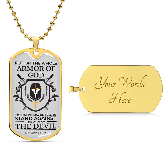 Whole Armor of God Scripture Ephesians Necklace Stainless Steel or 18k Gold Dog Tag w 24" Chain