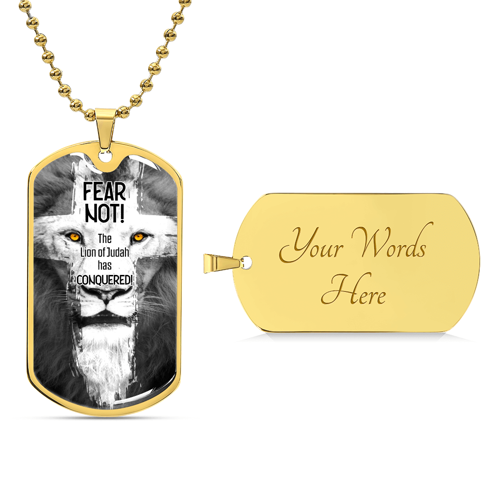 Lion Of Judah Premium Stainless Steel or 18k Gold Dog Tag Necklace with 24" Chain