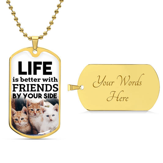 Friendship Gift Necklace Stainless Steel or 18k Gold Dog Tag w 24" Chain